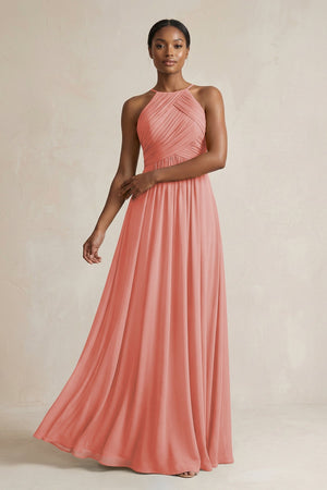 Halter Pleated Chiffon A - Line Bridesmaid Dress in Mulberry - KissProm Bridesmaid Dresses