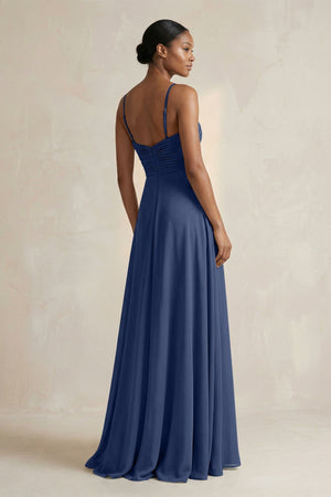 Halter Pleated Chiffon A - Line Bridesmaid Dress in Navy - KissProm Bridesmaid Dresses