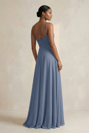 Halter Pleated Chiffon A - Line Bridesmaid Dress in Neptune - KissProm Bridesmaid Dresses