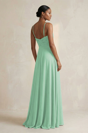 Halter Pleated Chiffon A - Line Bridesmaid Dress in Pale Pistachio - KissProm Bridesmaid Dresses