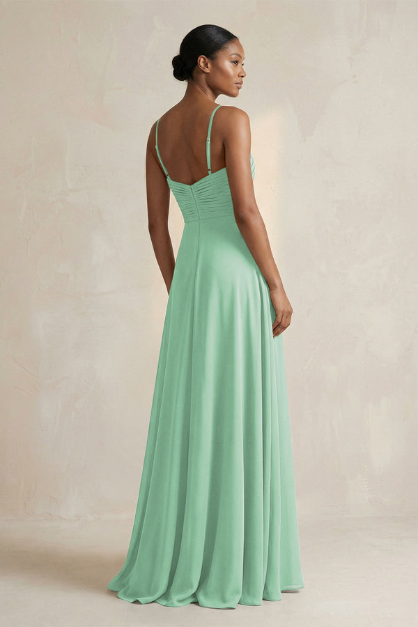 Halter Pleated Chiffon A - Line Bridesmaid Dress in Pale Pistachio - KissProm Bridesmaid Dresses