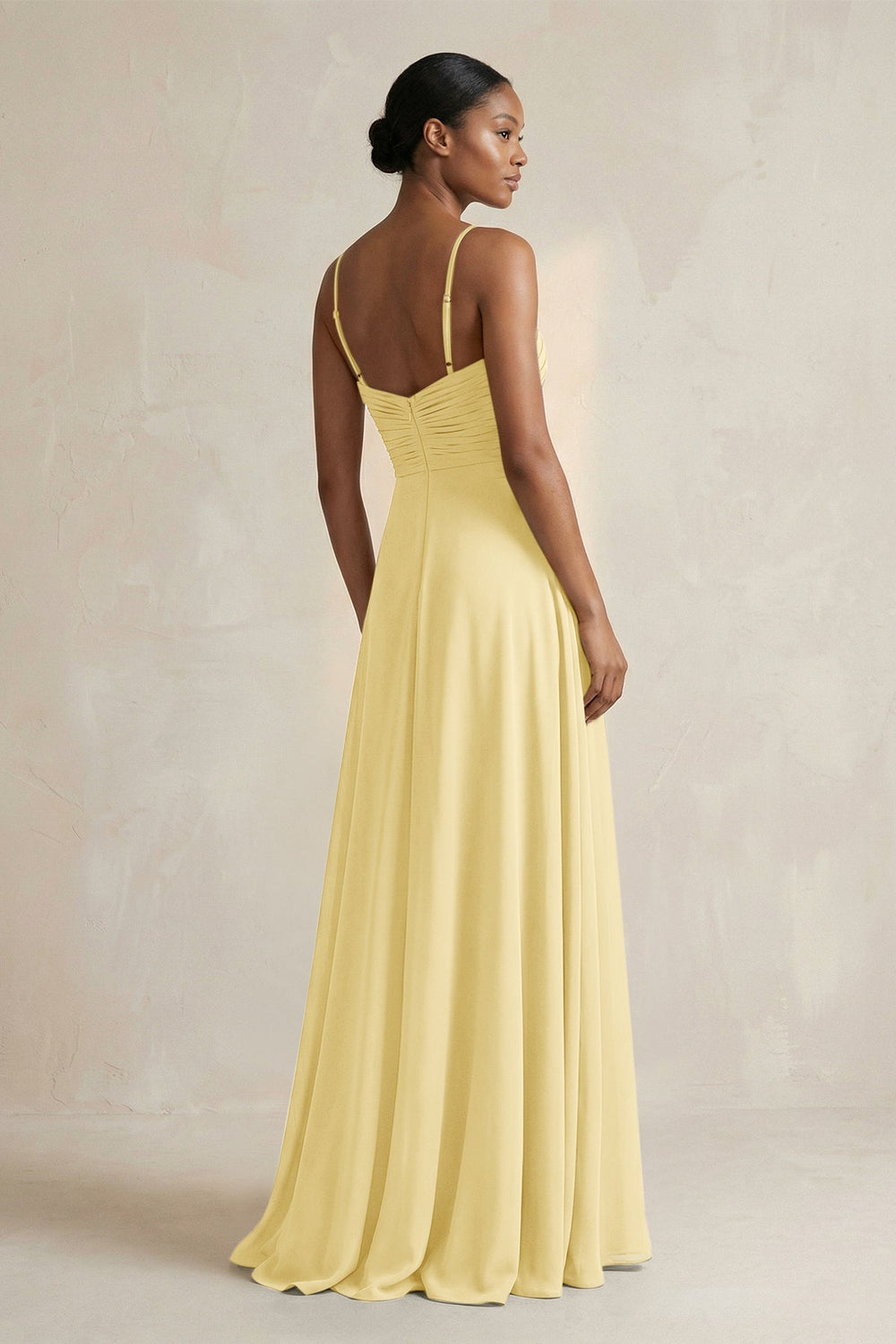 Halter Pleated Chiffon A - Line Bridesmaid Dress in Pastel Yellow - KissProm Bridesmaid Dresses