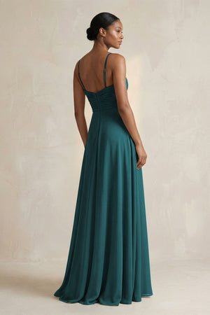Halter Pleated Chiffon A - Line Bridesmaid Dress in Pine - KissProm Bridesmaid Dresses