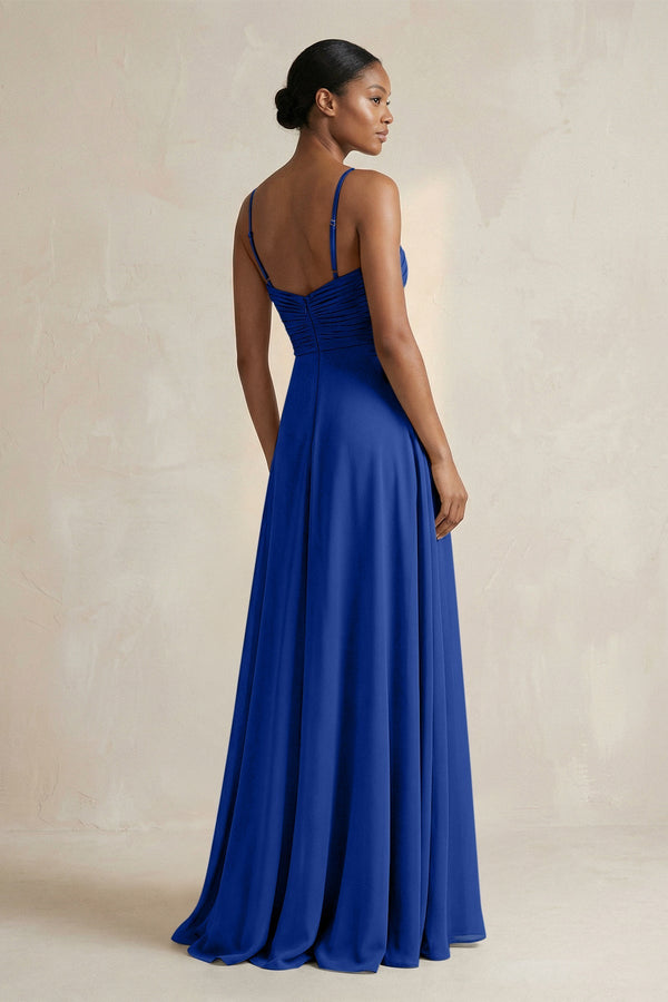 Halter Pleated Chiffon A - Line Bridesmaid Dress in Royal Blue - KissProm Bridesmaid Dresses