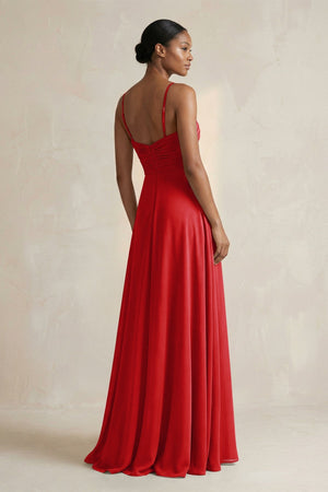 Halter Pleated Chiffon A - Line Bridesmaid Dress in Ruby Red - KissProm Bridesmaid Dresses