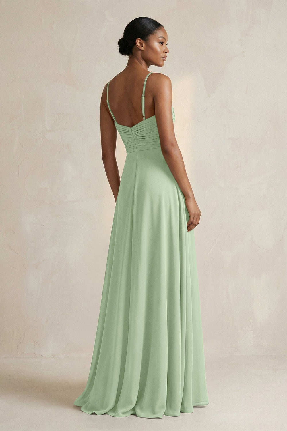 Halter Pleated Chiffon A - Line Bridesmaid Dress in Sage - KissProm Bridesmaid Dresses