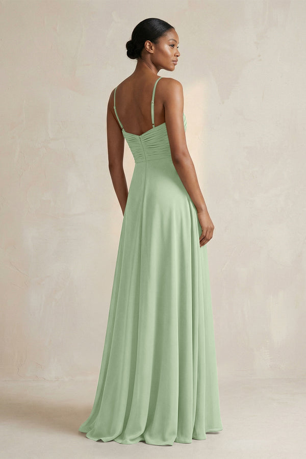 Halter Pleated Chiffon A - Line Bridesmaid Dress in Sage - KissProm Bridesmaid Dresses