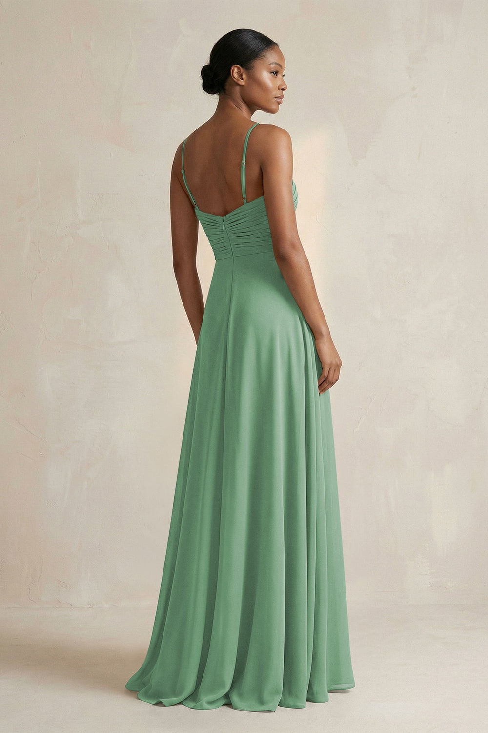 Halter Pleated Chiffon A - Line Bridesmaid Dress in Sea Glass - KissProm Bridesmaid Dresses