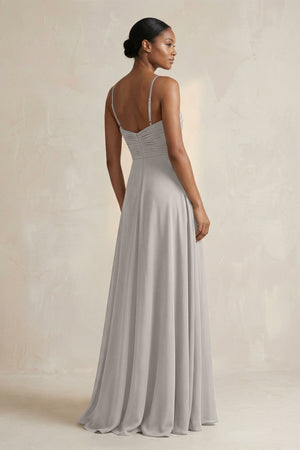 Halter Pleated Chiffon A - Line Bridesmaid Dress in Silver - KissProm Bridesmaid Dresses