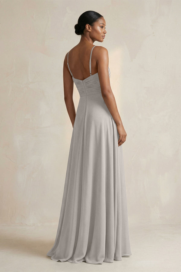 Halter Pleated Chiffon A - Line Bridesmaid Dress in Silver - KissProm Bridesmaid Dresses