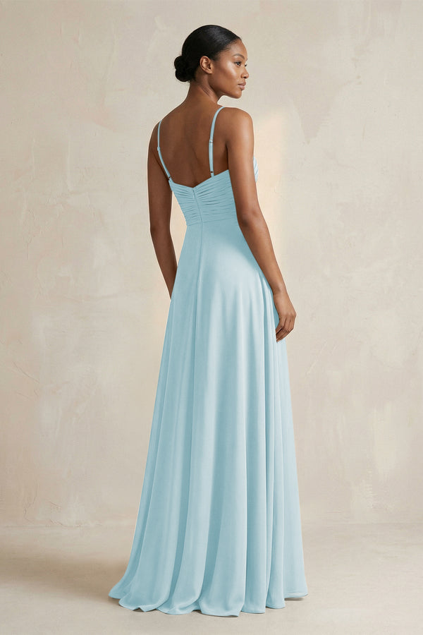 Halter Pleated Chiffon A - Line Bridesmaid Dress in Sky Blue - KissProm Bridesmaid Dresses