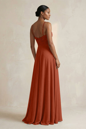 Halter Pleated Chiffon A - Line Bridesmaid Dress in Spice - KissProm Bridesmaid Dresses