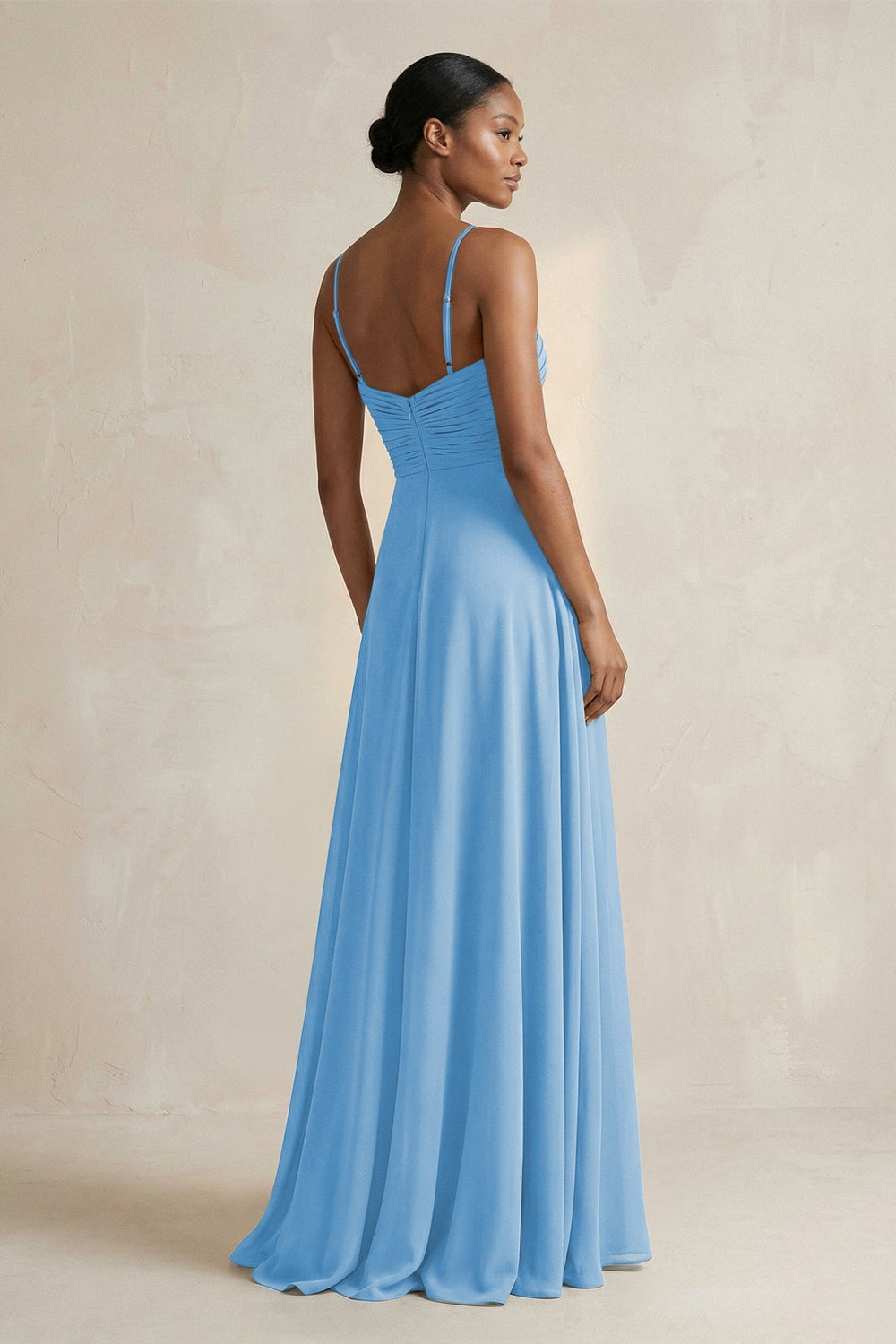 Halter Pleated Chiffon A - Line Bridesmaid Dress in Steel Blue - KissProm Bridesmaid Dresses