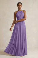 Halter Pleated Chiffon A - Line Bridesmaid Dress in Tahiti - KissProm Bridesmaid Dresses