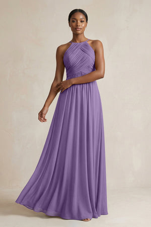 Halter Pleated Chiffon A - Line Bridesmaid Dress in Tahiti - KissProm Bridesmaid Dresses