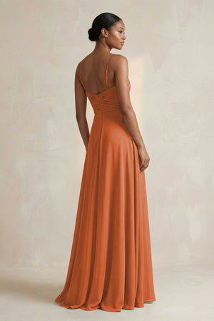 Halter Pleated Chiffon A - Line Bridesmaid Dress in Terracotta - KissProm Bridesmaid Dresses