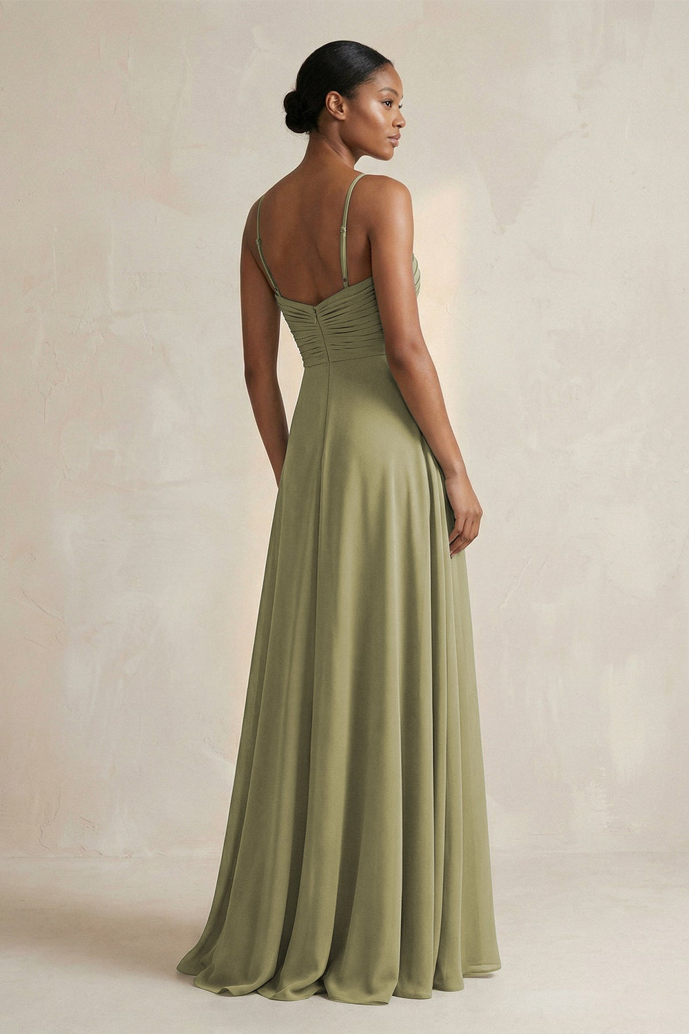 Halter Pleated Chiffon A - Line Bridesmaid Dress in Thyme - KissProm Bridesmaid Dresses