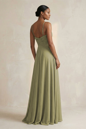 Halter Pleated Chiffon A - Line Bridesmaid Dress in Thyme - KissProm Bridesmaid Dresses