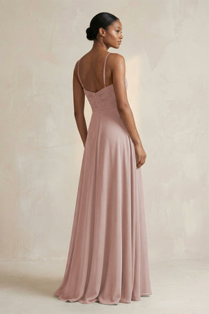 Halter Pleated Chiffon A - Line Bridesmaid Dress in Toffee - KissProm Bridesmaid Dresses