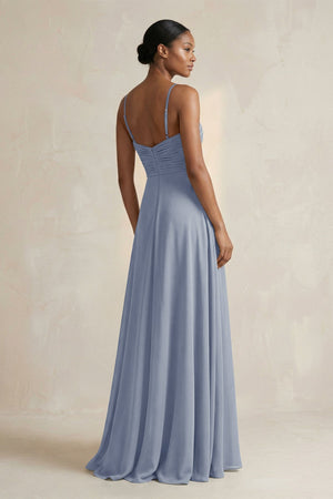Halter Pleated Chiffon A - Line Bridesmaid Dress in Twilight - KissProm Bridesmaid Dresses