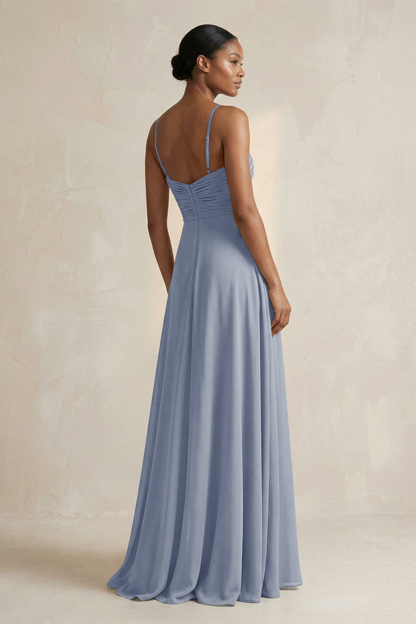 Halter Pleated Chiffon A - Line Bridesmaid Dress in Twilight - KissProm Bridesmaid Dresses