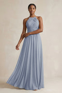 Halter Pleated Chiffon A - Line Bridesmaid Dress in Twilight - KissProm Bridesmaid Dresses