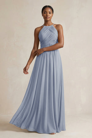 Halter Pleated Chiffon A - Line Bridesmaid Dress in Twilight - KissProm Bridesmaid Dresses