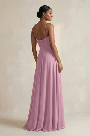 Halter Pleated Chiffon A - Line Bridesmaid Dress in Vintage Mauve - KissProm Bridesmaid Dresses