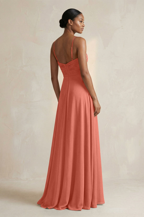 Halter Pleated Chiffon A - Line Bridesmaid Dress in Wild Rose - KissProm Bridesmaid Dresses