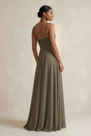 Halter Pleated Chiffon A - Line Bridesmaid Dress in Willow Green - KissProm Bridesmaid Dresses