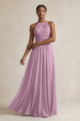 Halter Pleated Chiffon A - Line Bridesmaid Dress in Wisteria - KissProm Bridesmaid Dresses