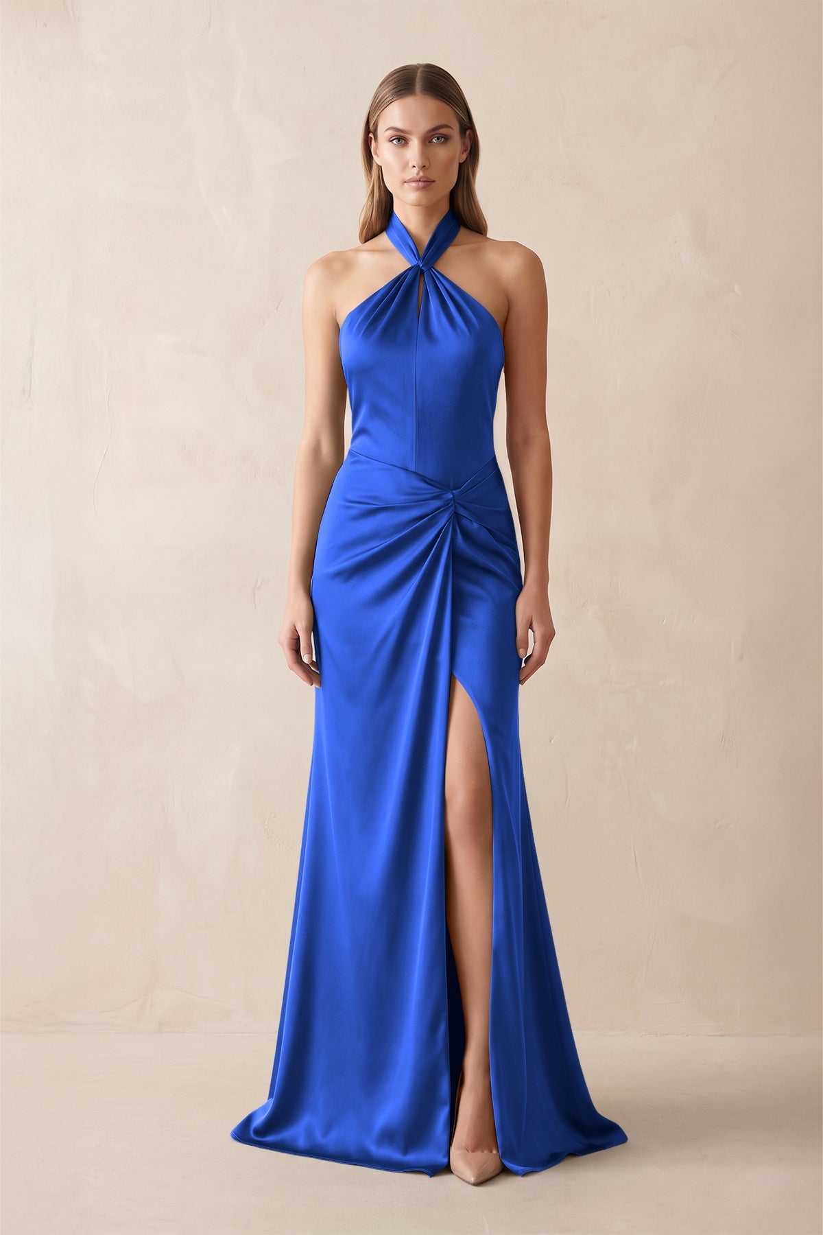 royal blue halter dress Sparkly Mermaid Maxi The high waist sits atop a figure Royal Blue Halter Neck Maxi