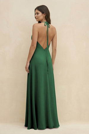 Halter Sheath Long Chiffon Bridesmaid Dress in Dark Green - KissProm BRIDESMAID DRESSES