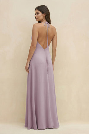Halter Sheath Long Chiffon Bridesmaid Dress in Dusk - KissProm BRIDESMAID DRESSES