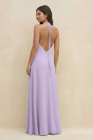 Halter Sheath Long Chiffon Bridesmaid Dress in Lavender - KissProm BRIDESMAID DRESSES