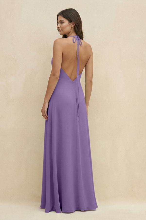 Halter Sheath Long Chiffon Bridesmaid Dress in Tahiti - KissProm BRIDESMAID DRESSES