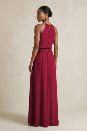 Halter Sheath Ruched Chiffon Bridesmaid Dress in Berry - KissProm Bridesmaid Dresses