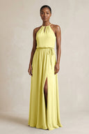 Halter Sheath Ruched Chiffon Bridesmaid Dress in Buttercup - KissProm Bridesmaid Dresses