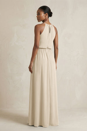 Halter Sheath Ruched Chiffon Bridesmaid Dress in Champagne - KissProm Bridesmaid Dresses