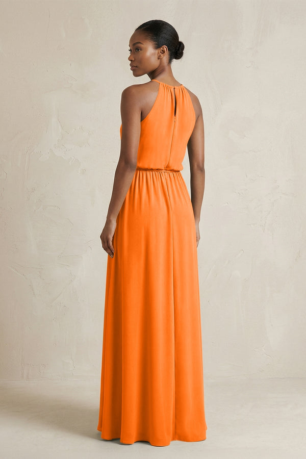 Halter Sheath Ruched Chiffon Bridesmaid Dress in Cinnamon - KissProm Bridesmaid Dresses
