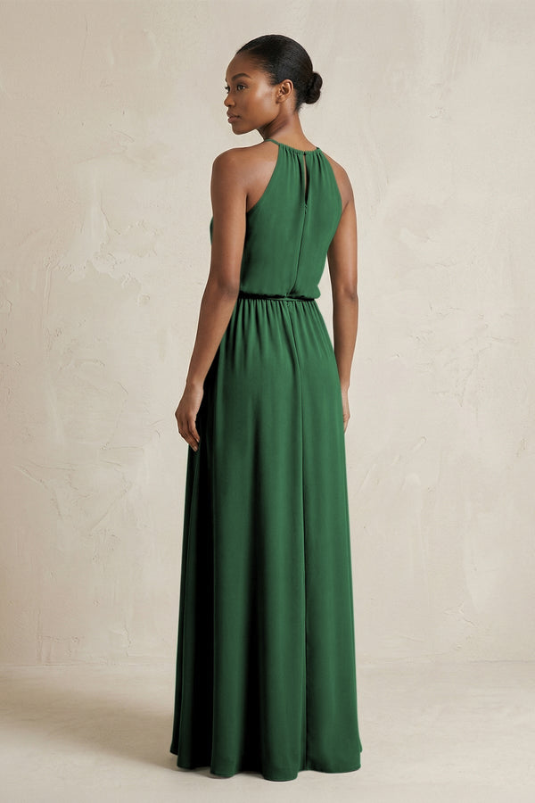 Halter Sheath Ruched Chiffon Bridesmaid Dress in Dark Green - KissProm Bridesmaid Dresses