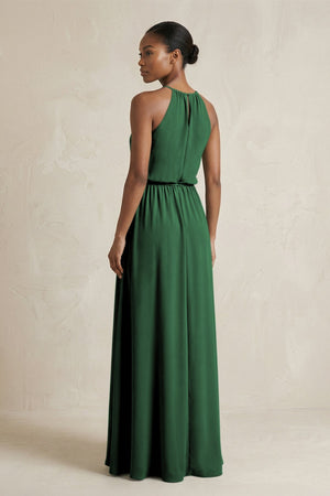 Halter Sheath Ruched Chiffon Bridesmaid Dress in Dark Green - KissProm Bridesmaid Dresses
