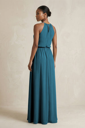 Halter Sheath Ruched Chiffon Bridesmaid Dress in Dark Teal - KissProm Bridesmaid Dresses