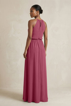 Halter Sheath Ruched Chiffon Bridesmaid Dress in Desert Rose - KissProm Bridesmaid Dresses