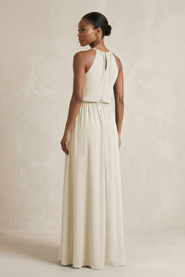 Halter Sheath Ruched Chiffon Bridesmaid Dress in Dove Gray - KissProm Bridesmaid Dresses