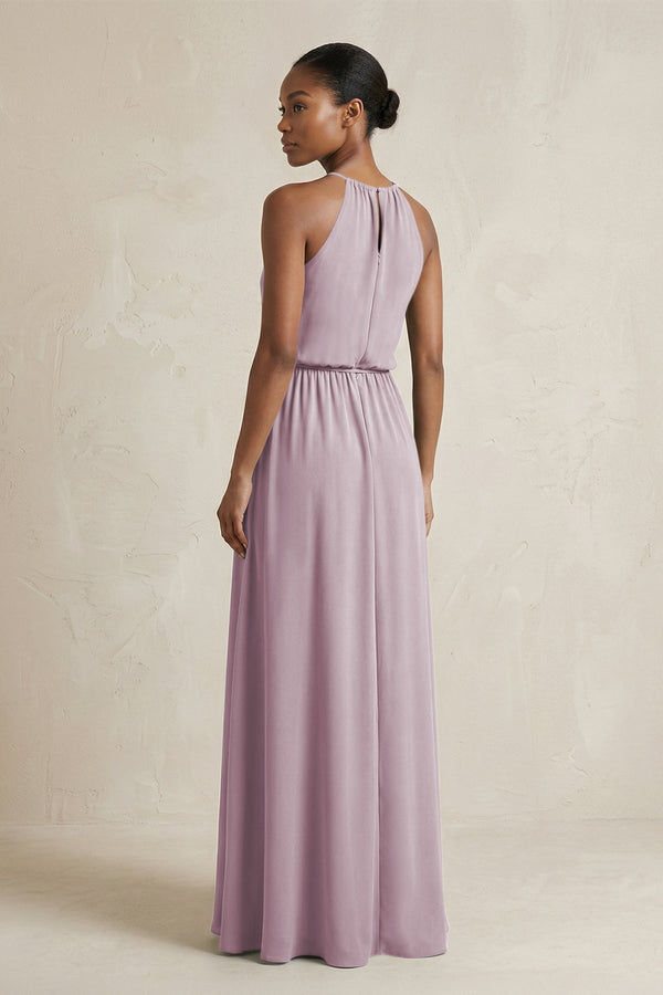 Halter Sheath Ruched Chiffon Bridesmaid Dress in Dusk - KissProm Bridesmaid Dresses