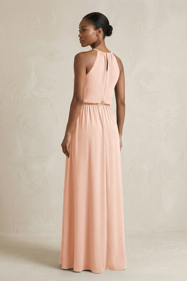 Halter Sheath Ruched Chiffon Bridesmaid Dress in English Rose - KissProm Bridesmaid Dresses