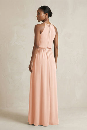 Halter Sheath Ruched Chiffon Bridesmaid Dress in English Rose - KissProm Bridesmaid Dresses