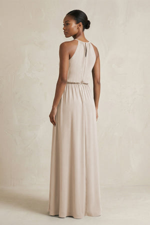 Halter Sheath Ruched Chiffon Bridesmaid Dress in Frost - KissProm Bridesmaid Dresses