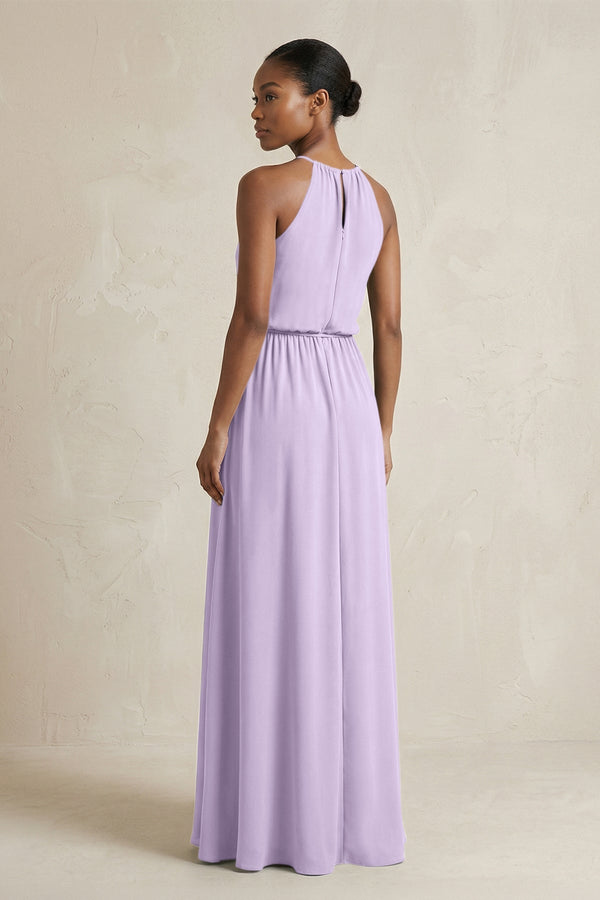 Halter Sheath Ruched Chiffon Bridesmaid Dress in Lavender - KissProm Bridesmaid Dresses